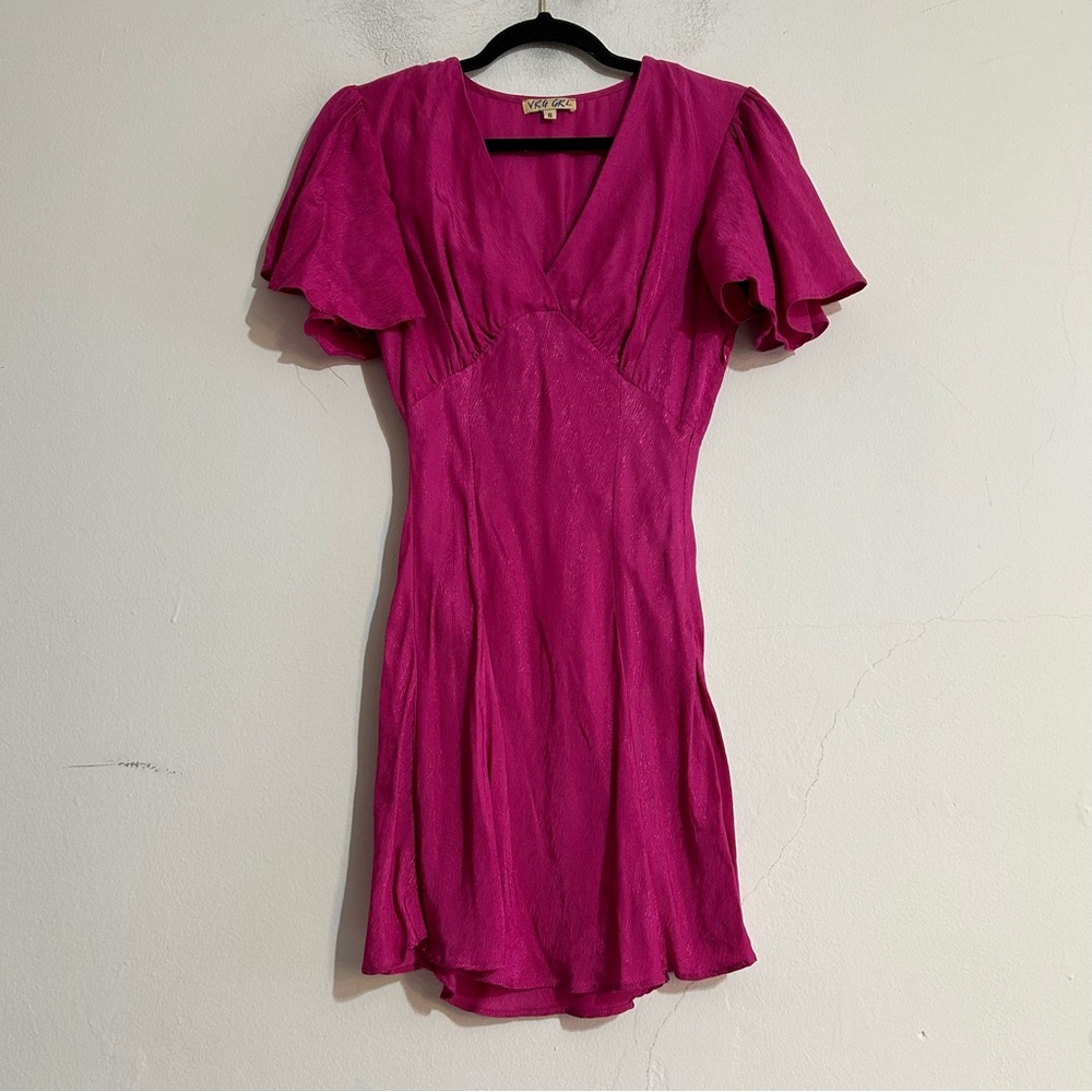 Vrg Grl All The Way Bias Cut Flowy Short Sleeve Mini Dress Pink Size 6 Glam
